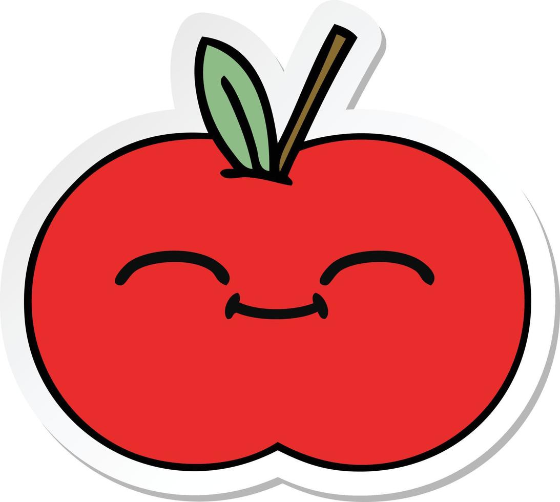 Aufkleber eines roten Apfels der niedlichen Karikatur vektor