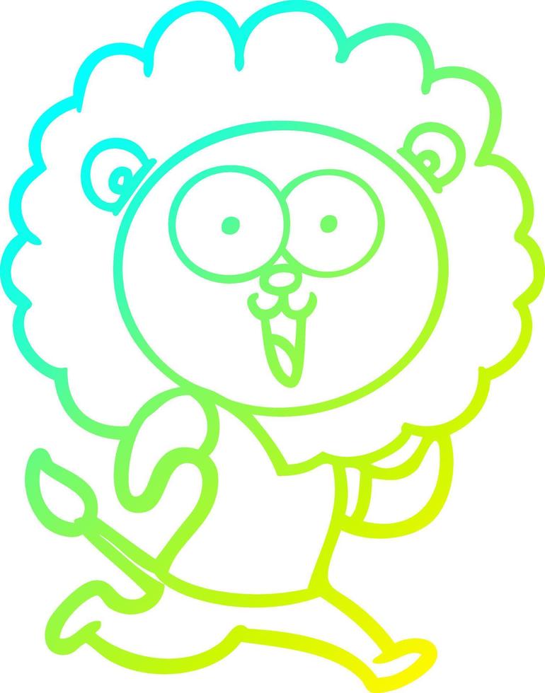 Kalte Gradientenlinie zeichnet glücklichen Cartoon-Löwen vektor