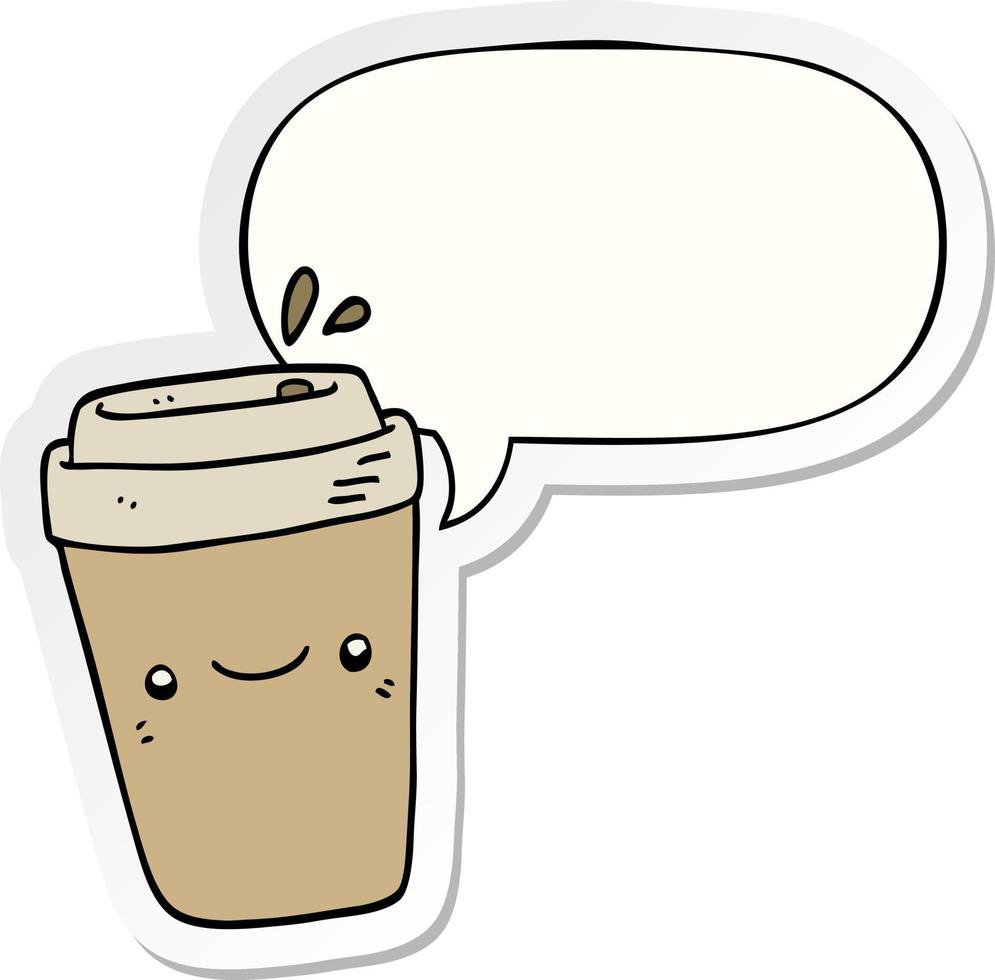 tecknad takeaway kaffe och pratbubbla klistermärke vektor