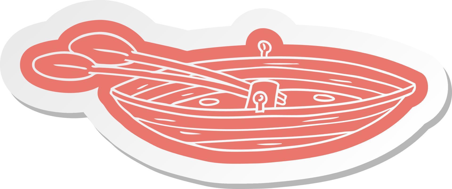 tecknad klistermärke av en träbåt vektor