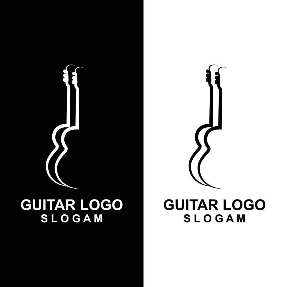 gitarr logotyp design, musikinstrument vektor ikon illustration