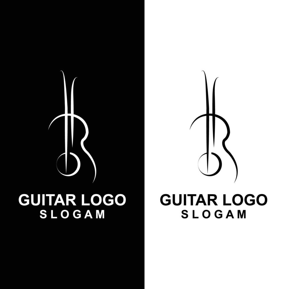 gitarr logotyp design, musikinstrument vektor ikon illustration