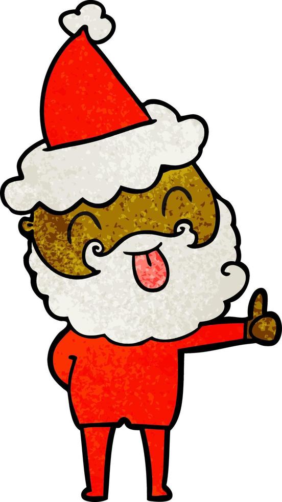 Mann mit Bart, der die Zunge mit Weihnachtsmütze herausstreckt vektor