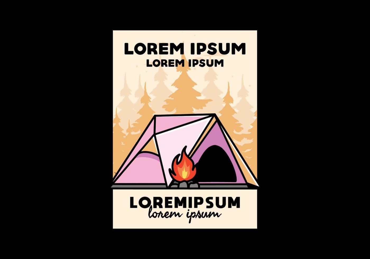 Dreieck-Campingzelt und Lagerfeuer-Illustrationsdesign vektor