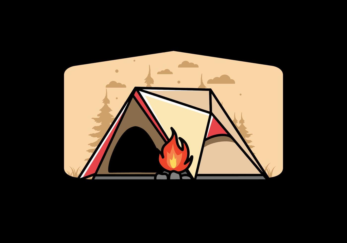 Dreieck-Campingzelt und Lagerfeuer-Illustrationsdesign vektor