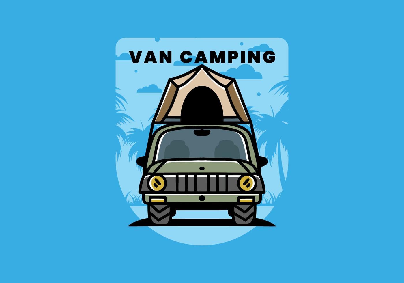 camping auf dem dach des autoillustrationsabzeichendesigns vektor