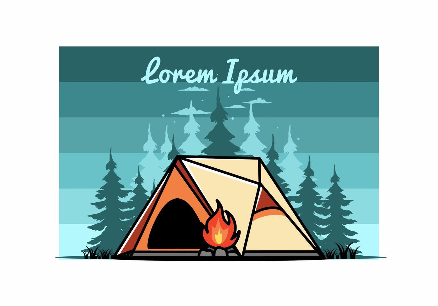 Dreieck-Campingzelt und Lagerfeuer-Illustrationsdesign vektor