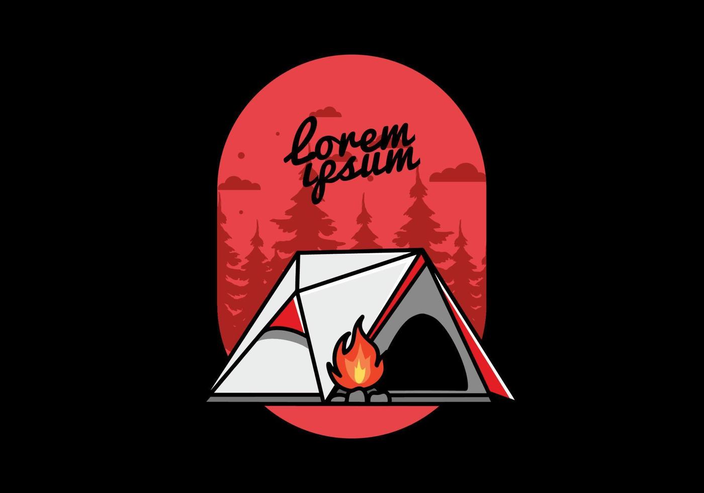 Dreieck-Campingzelt und Lagerfeuer-Illustrationsdesign vektor