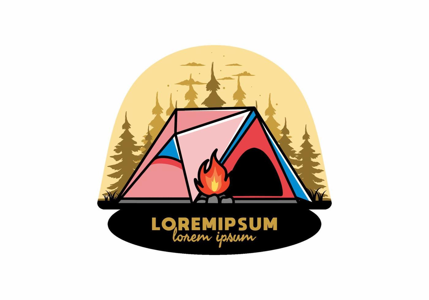 Dreieck-Campingzelt und Lagerfeuer-Illustrationsdesign vektor