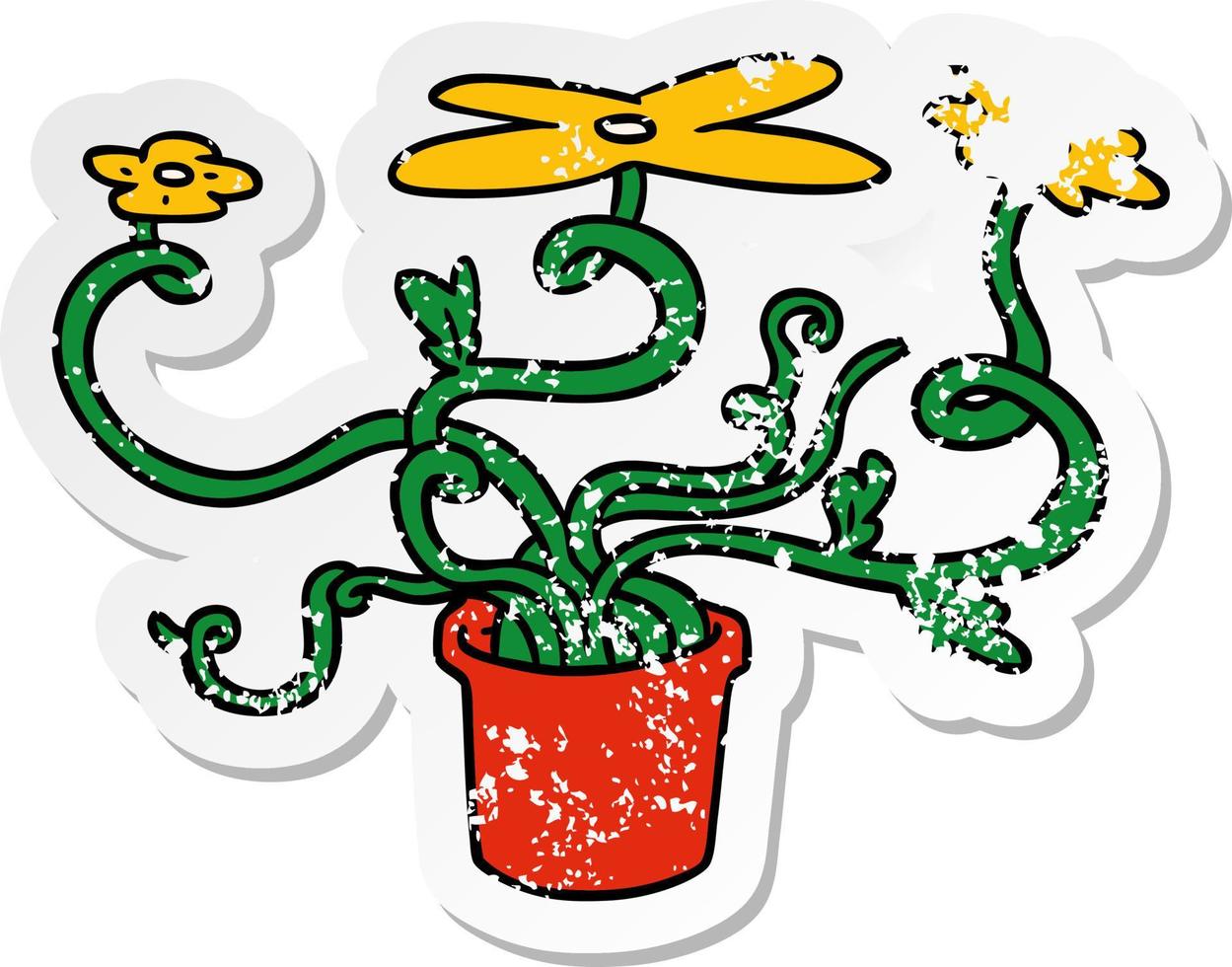 Distressed Sticker Cartoon Doodle einer Blumenpflanze vektor