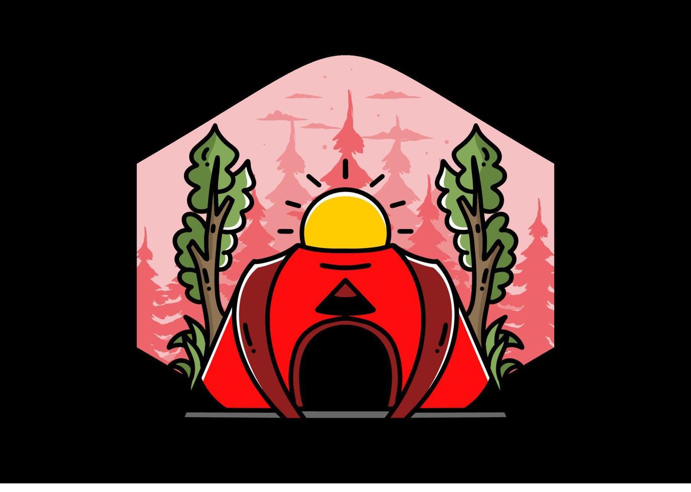 stort pop up tält för camping illustration badge design vektor