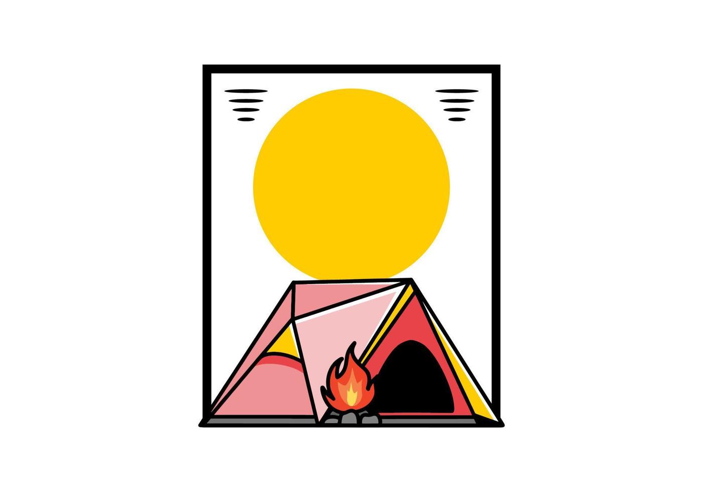 triangel camping tält och brasa illustration design vektor