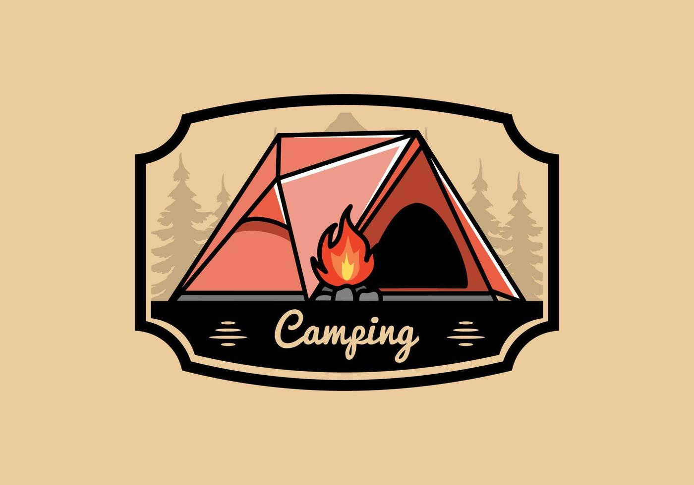 Dreieck-Campingzelt und Lagerfeuer-Illustrationsdesign vektor