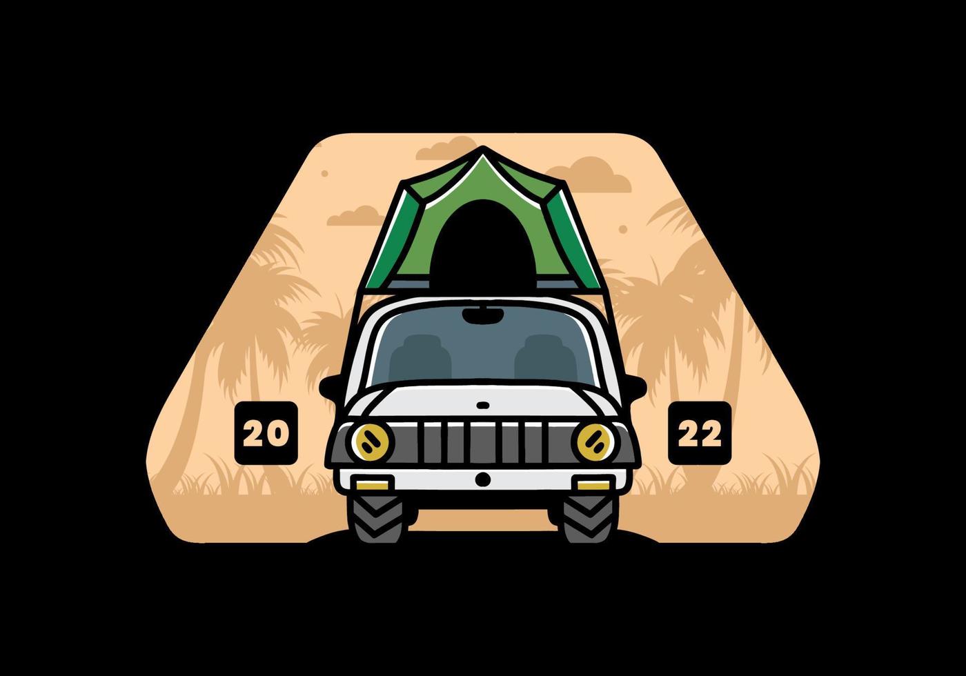 camping på taket av bil illustration badge design vektor