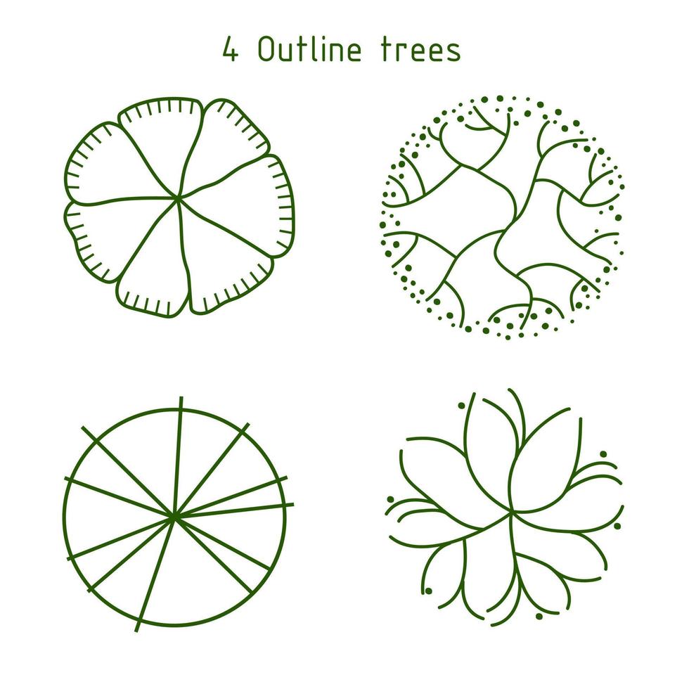 Bäume für den Masterplan. Baumpläne für architektonische Grundrisse oder Landschaftsgestaltungen. vektor