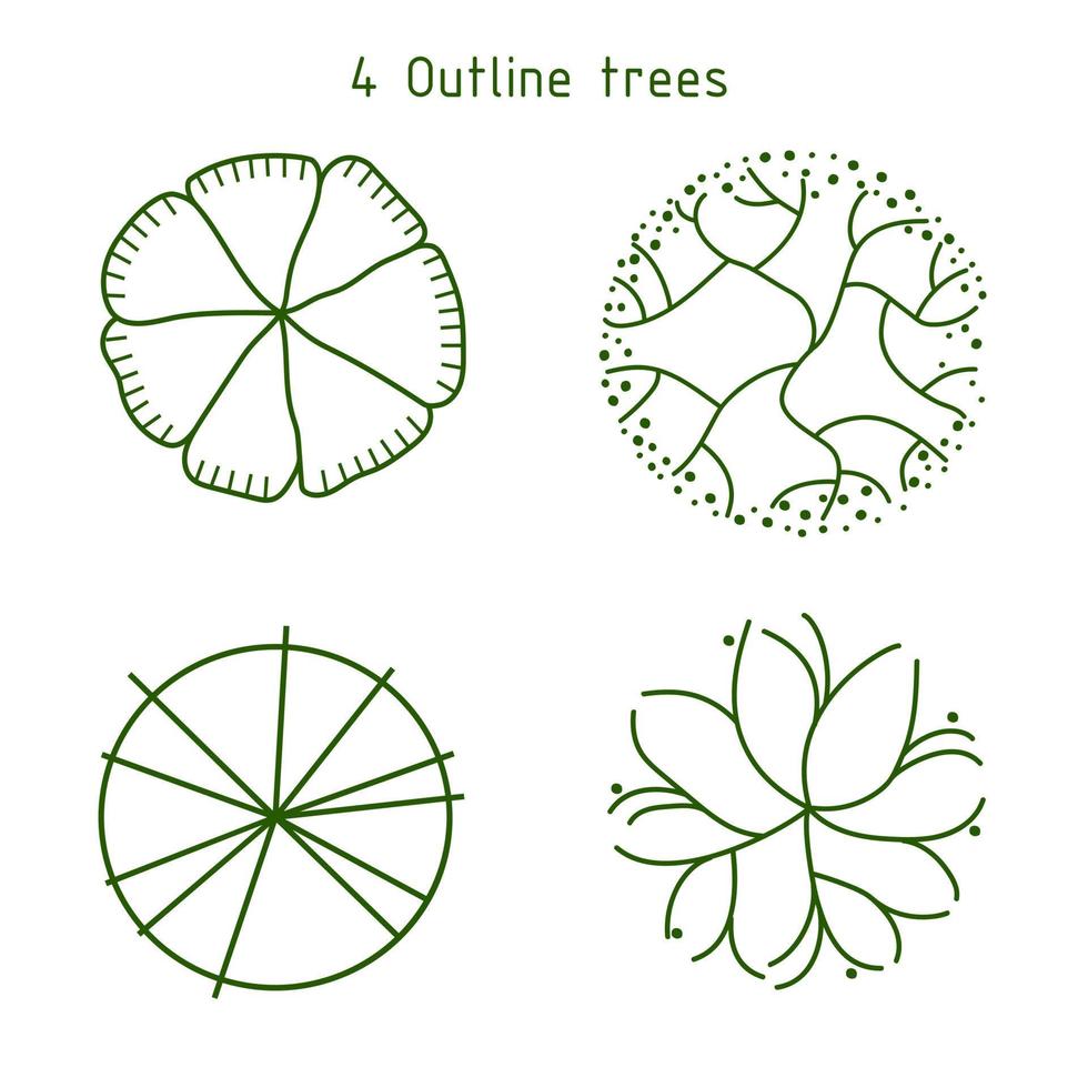 träd för översiktsplanen. trädplaneringar för arkitektoniska planritningar eller landskapsdesigner. vektor