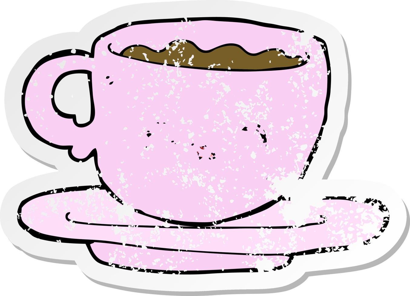 beunruhigter Aufkleber eines Cartoon-heißen Tasse Kaffees vektor