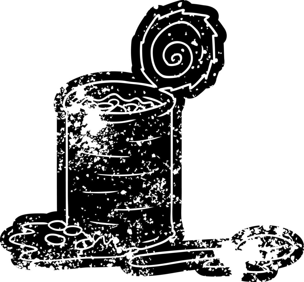 Grunge-Icon-Zeichnung einer geöffneten Dose Bohnen vektor