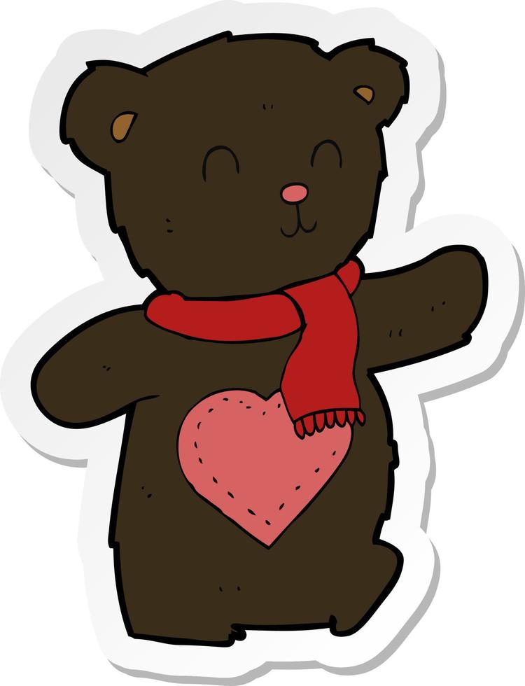 klistermärke av en tecknad vit nallebjörn med kärlekshjärta vektor