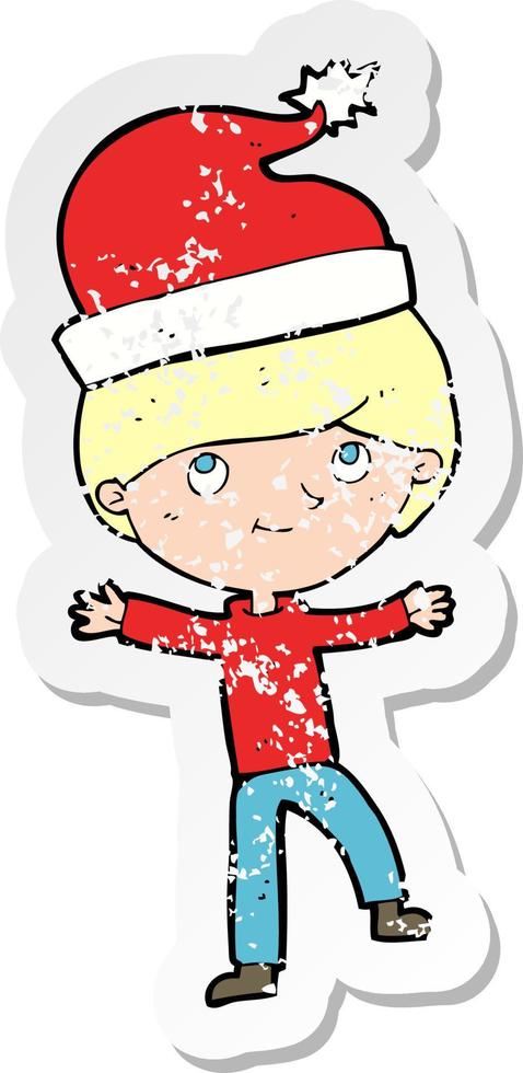 Retro-Distressed-Aufkleber eines Cartoon-Mannes bereit für Weihnachten vektor