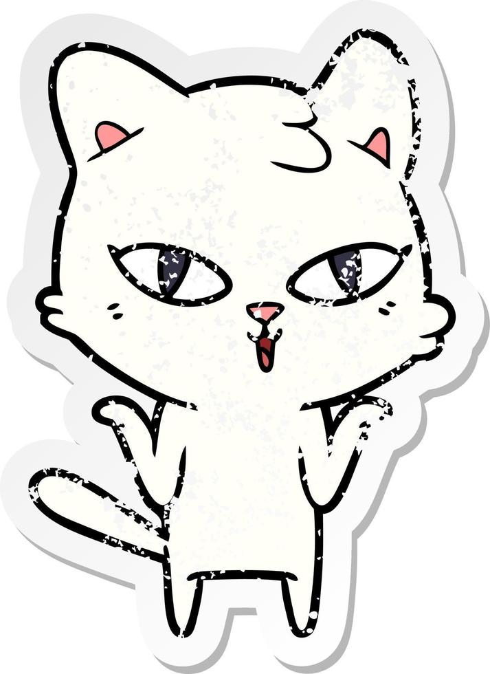 bedrövad klistermärke av en tecknad katt vektor