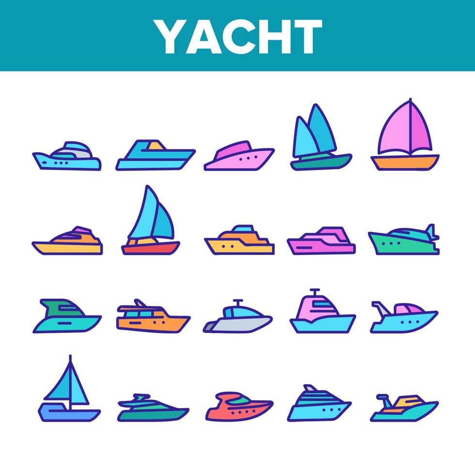yacht marin transport samling ikoner set vektor