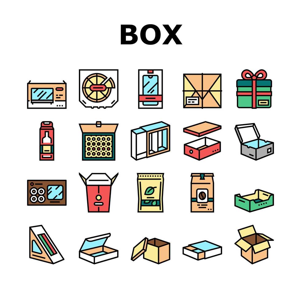 Box-Karton-Container-Sammlung Symbole Set Vektor
