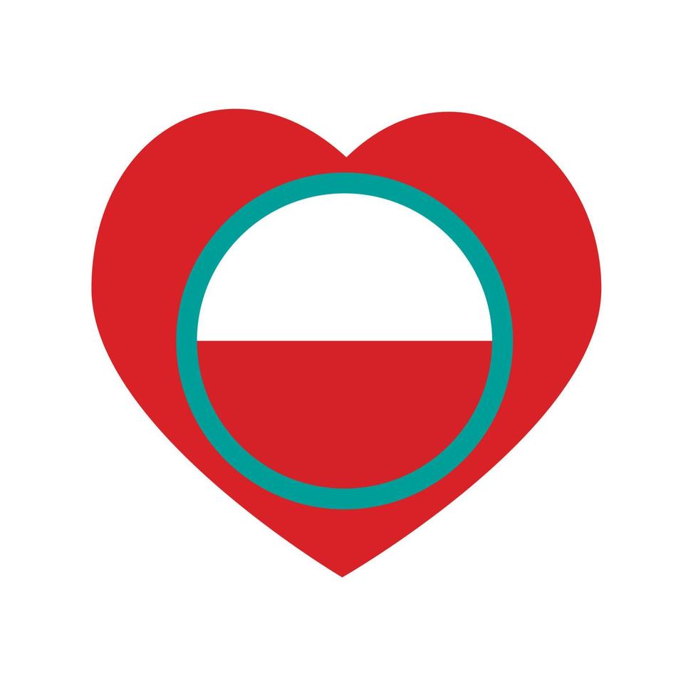 vektor ikon, rött hjärta med den nationella flaggan i Polen.