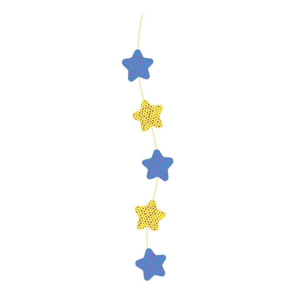en krans av gula och blå stjärnor. tråd med ornament. ett semesterattribut. vektor