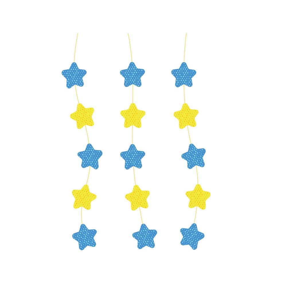 eine Girlande aus gelben und blauen Sternen. Faden mit Ornamenten. ein Feiertagsattribut. Vektor