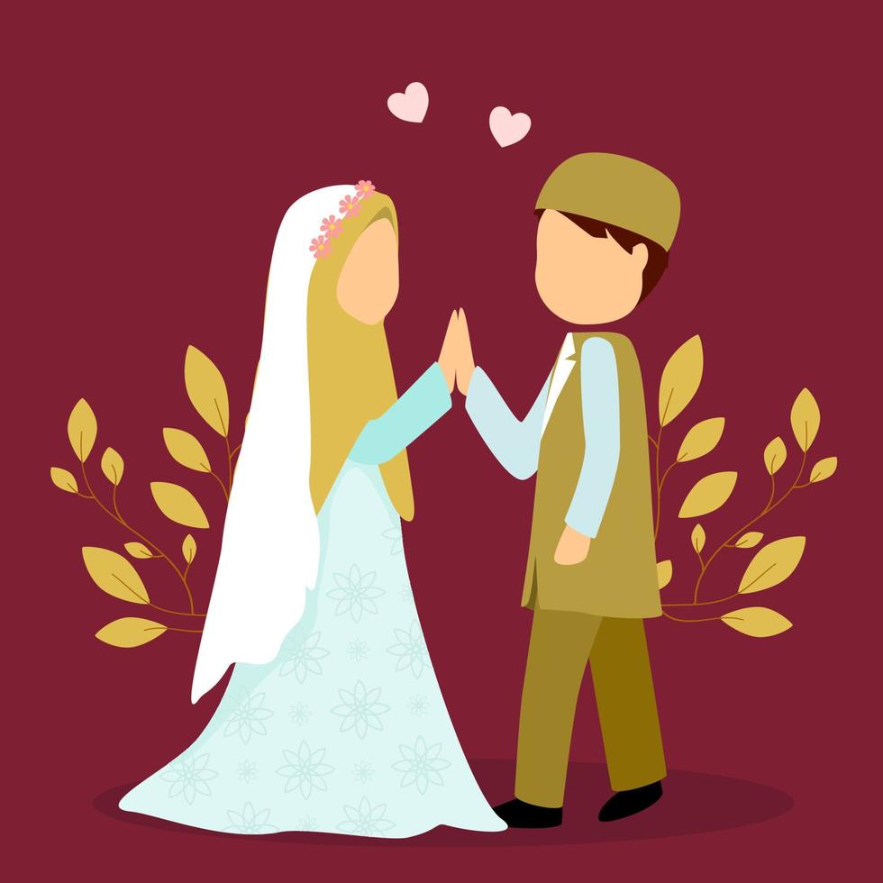 muslimska bröllopsparet tecknad illustration vektor