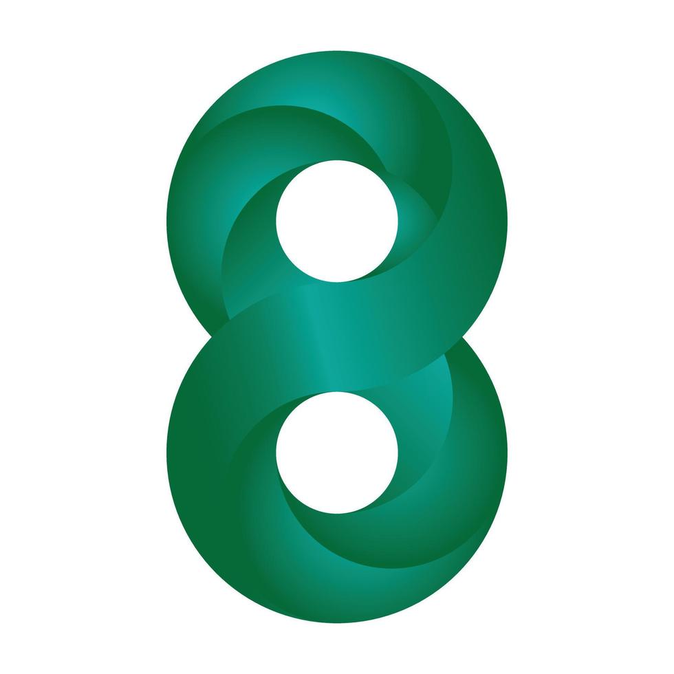 3D shine infinity åtta nummer logotyp design i grön gradient färg vektor abstrakt stil