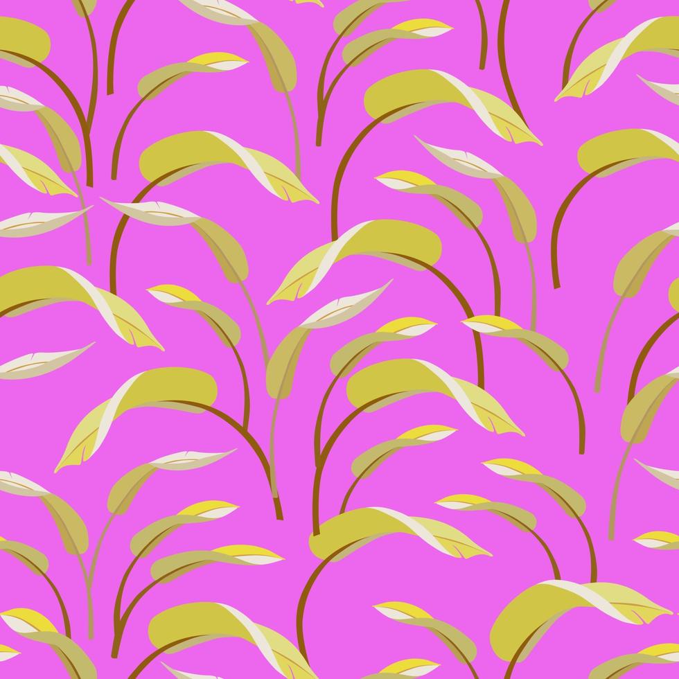 gröna bananblad i vacker stil på rosa bakgrund. vektor