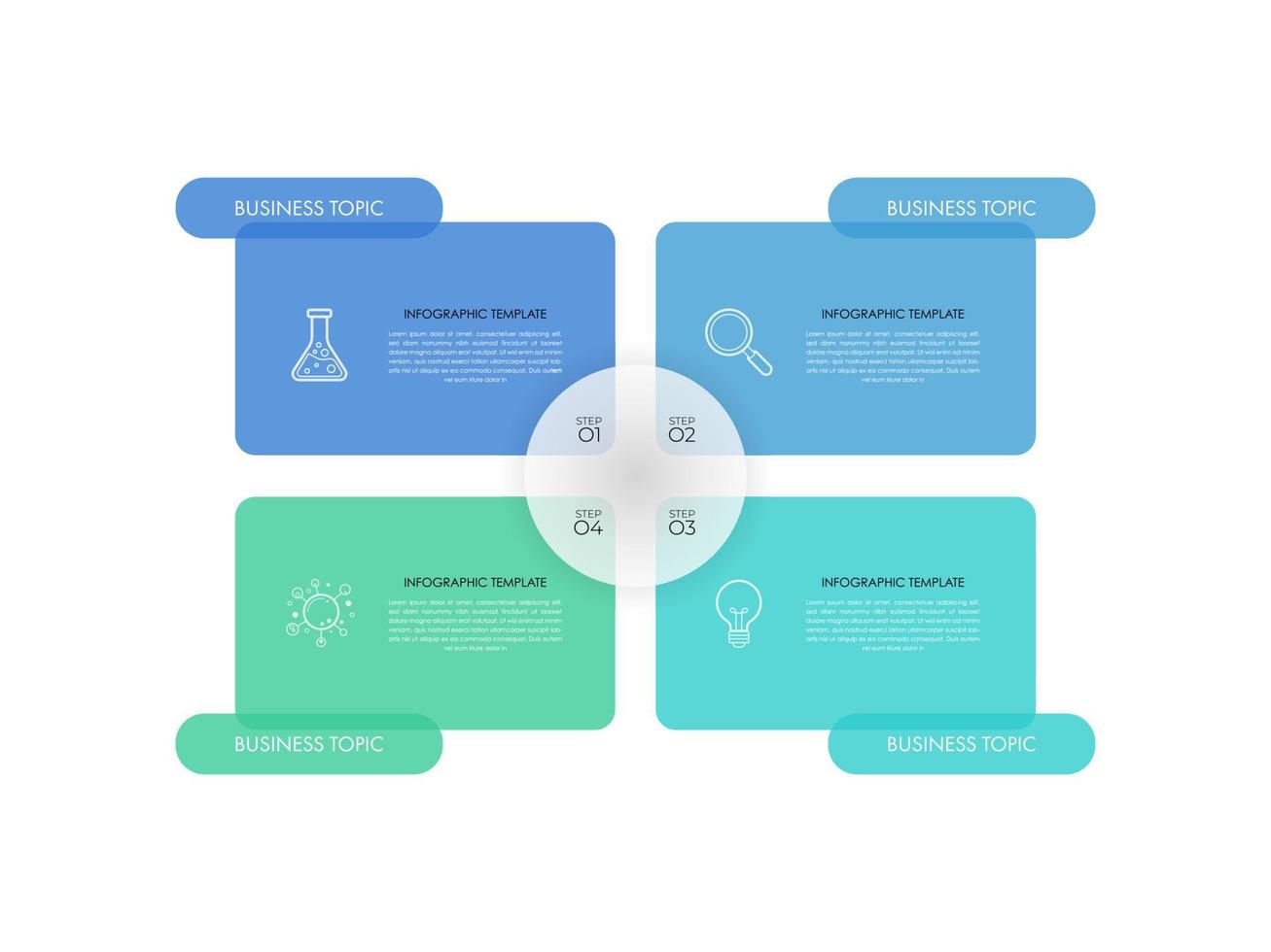 minimalt steg infographics design vektor och ikoner kan användas för arbetsflöde layout, diagram, årsredovisning. vektor infographics tidslinje designmall med 4 alternativ, delar, steg eller processer.