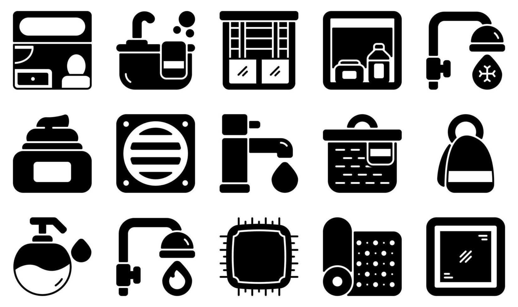 uppsättning vektor ikoner relaterade till badrum. innehåller sådana ikoner som badrum, badkar, persienner, skåp, basket, kallt vatten och mer.