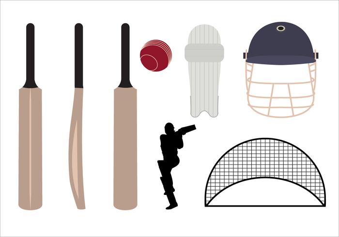 Set von Cricket-Symbole und Objekte in Vektor