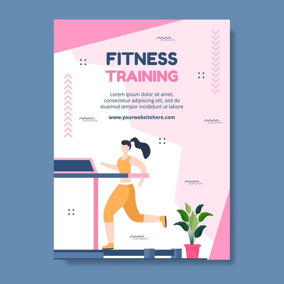 fitness utbildning affisch mall handritad tecknad platt illustration vektor