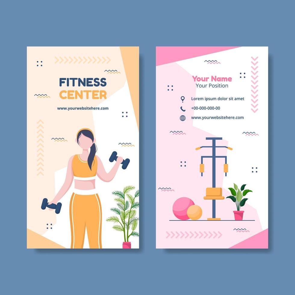 fitness träning kort vertikal mall handritad tecknad platt illustration vektor