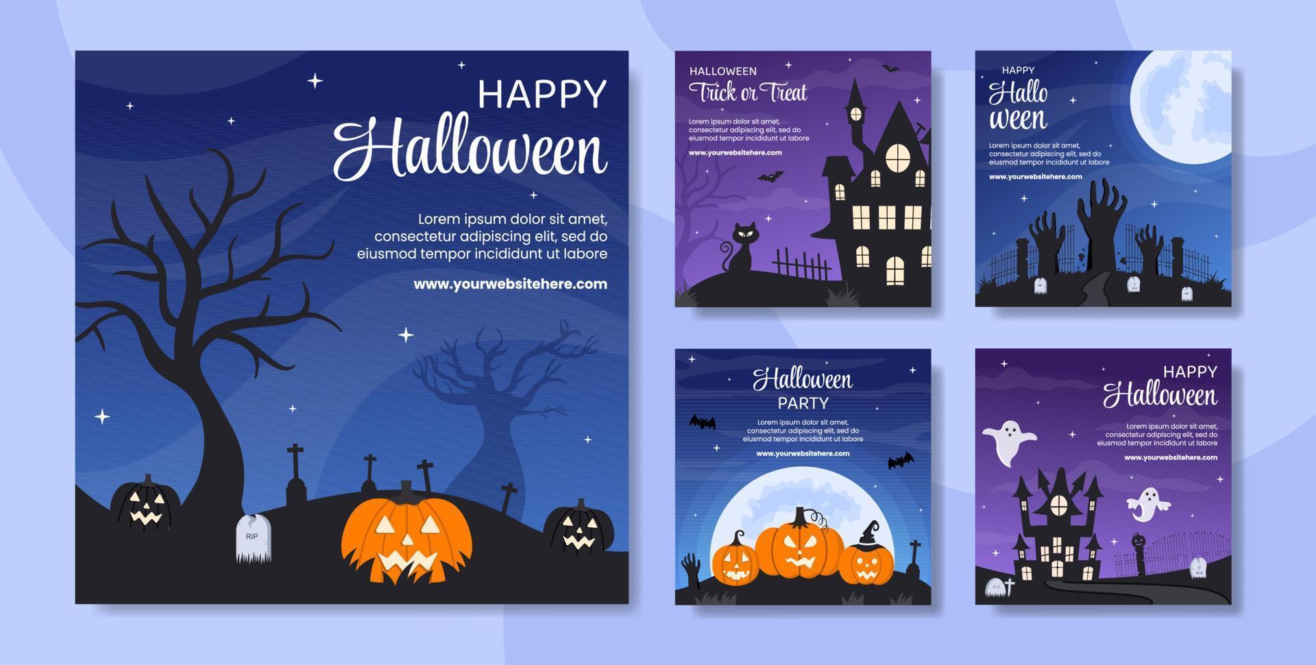 halloween night party sociala medier post mall handritad tecknad platt illustration vektor