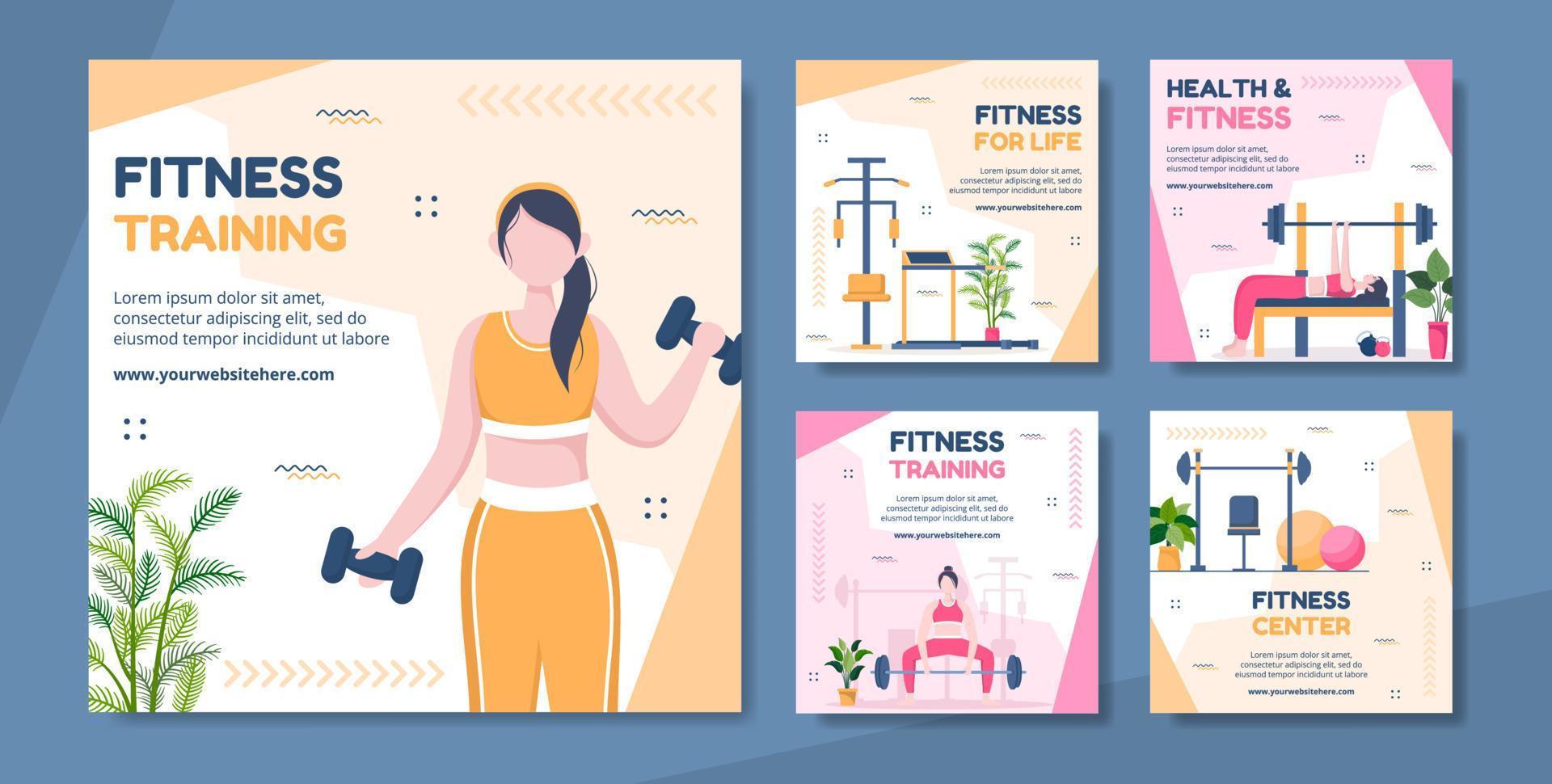 fitness träning sociala medier post mall handritad tecknad platt illustration vektor
