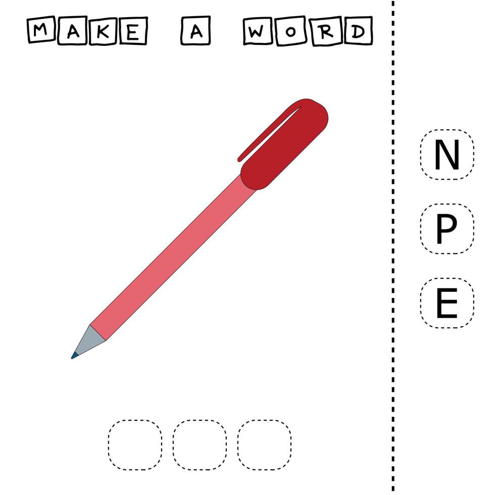 alfabetets logik för förskolebarn. samla ordet penna från spridda bokstäver vektor