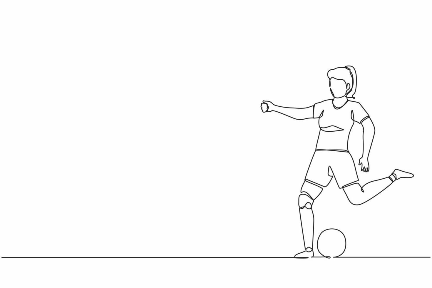 durchgehende einzeilige zeichnung behinderte sportlerin, die fußball spielt. Behindertenfußballer mit Beinprothese. Spiel, Wettkampf. sportliches Training. einzeiliges zeichnen design vektorgrafik vektor