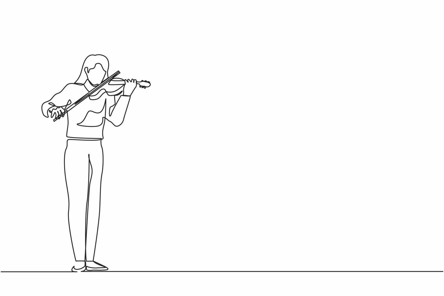 Single One Line Drawing Musikerin, die Geige spielt. klassischer musiker mit musikinstrument. Musikerin spielt Violine beim Musikfestival. durchgehende Liniendesign-Vektorillustration vektor