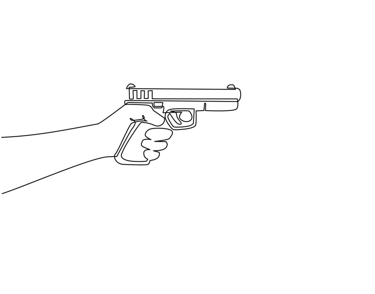 kontinuerlig en rad ritning hand som håller pistol skytte. kraftfull pistol pistol. militär armé skjutvapen ammunition. polisen arm hand kaliber vapen. enda rad rita design vektorgrafisk illustration vektor