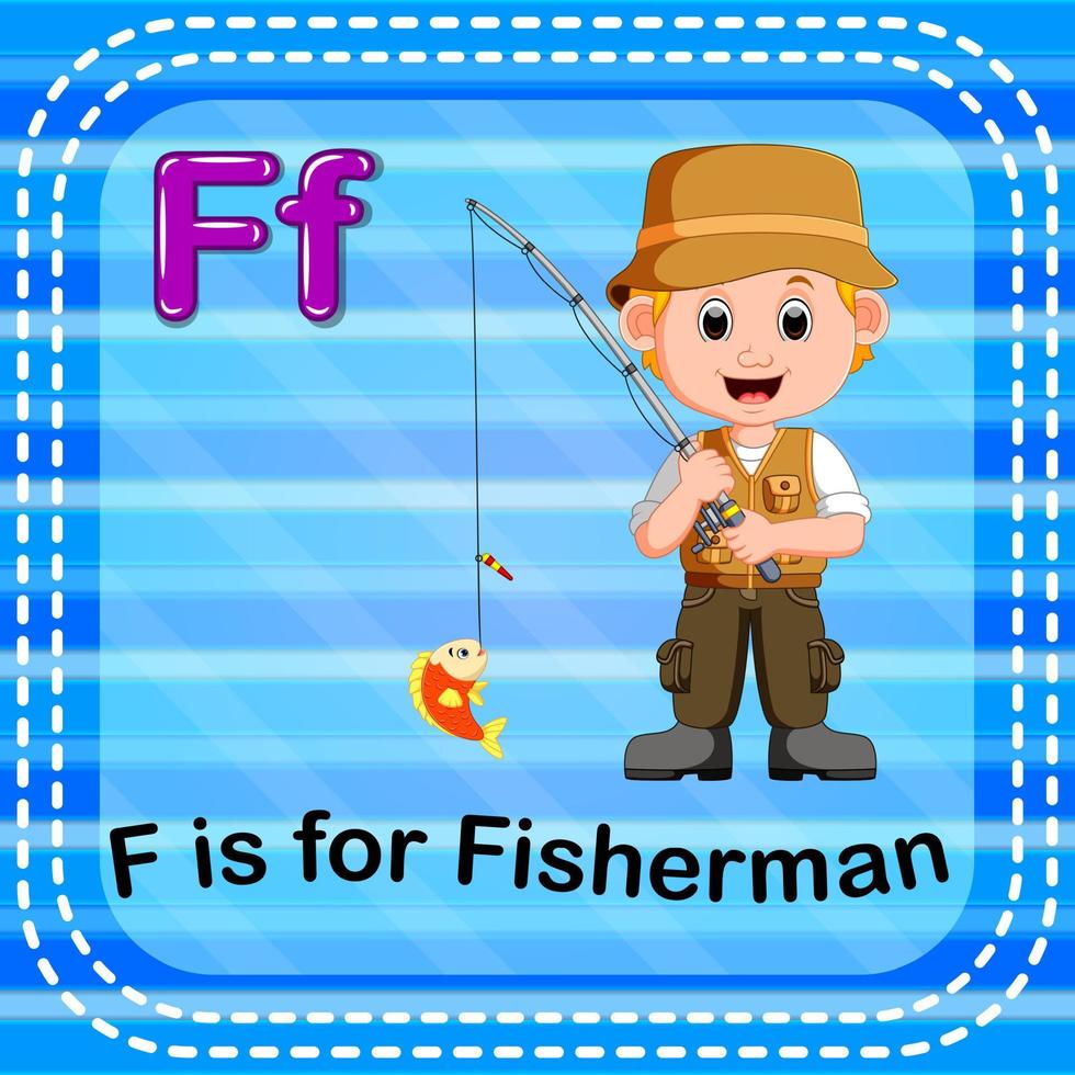 flashcard bokstaven f är för fiskare vektor