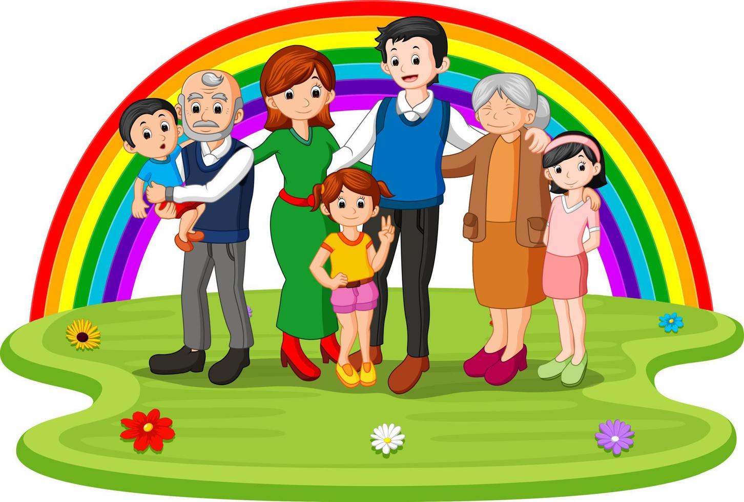 familie im park am regenbogentag vektor
