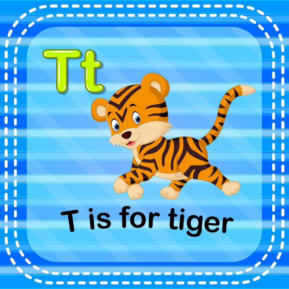 flashcard bokstaven t är för tiger vektor