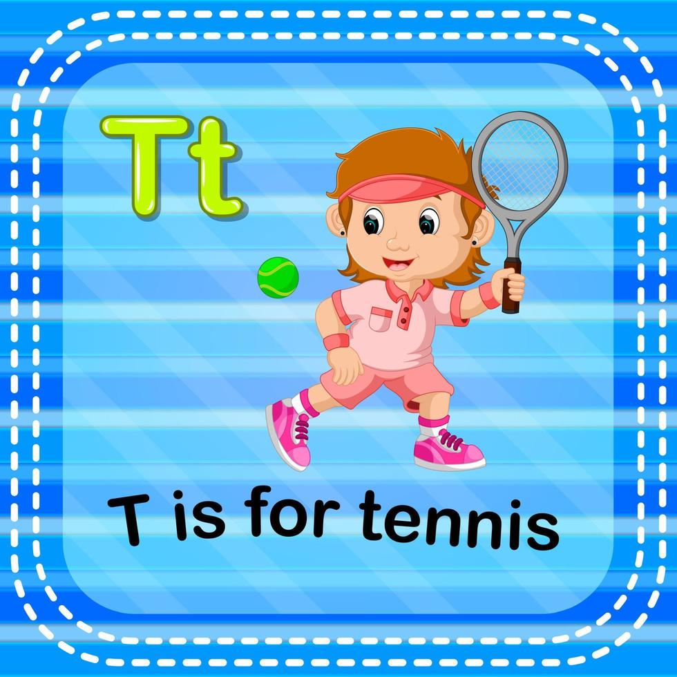 flashcard bokstaven t är för tennis vektor