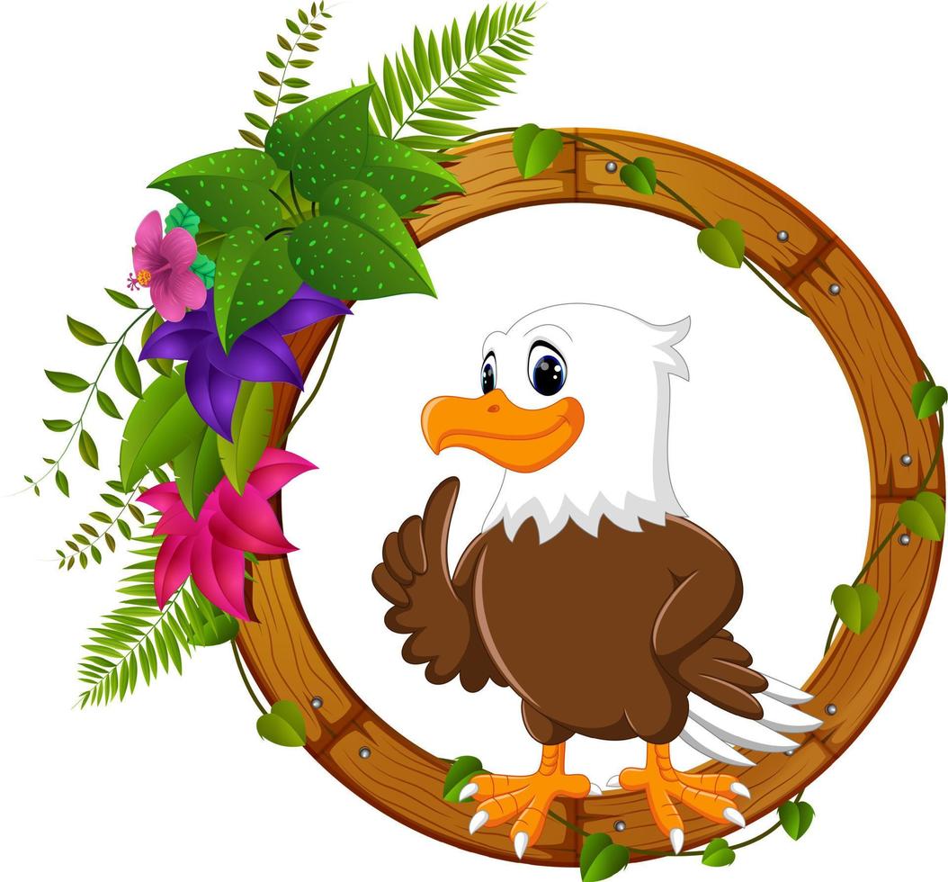 Adler auf rundem Holzrahmen mit Blume vektor