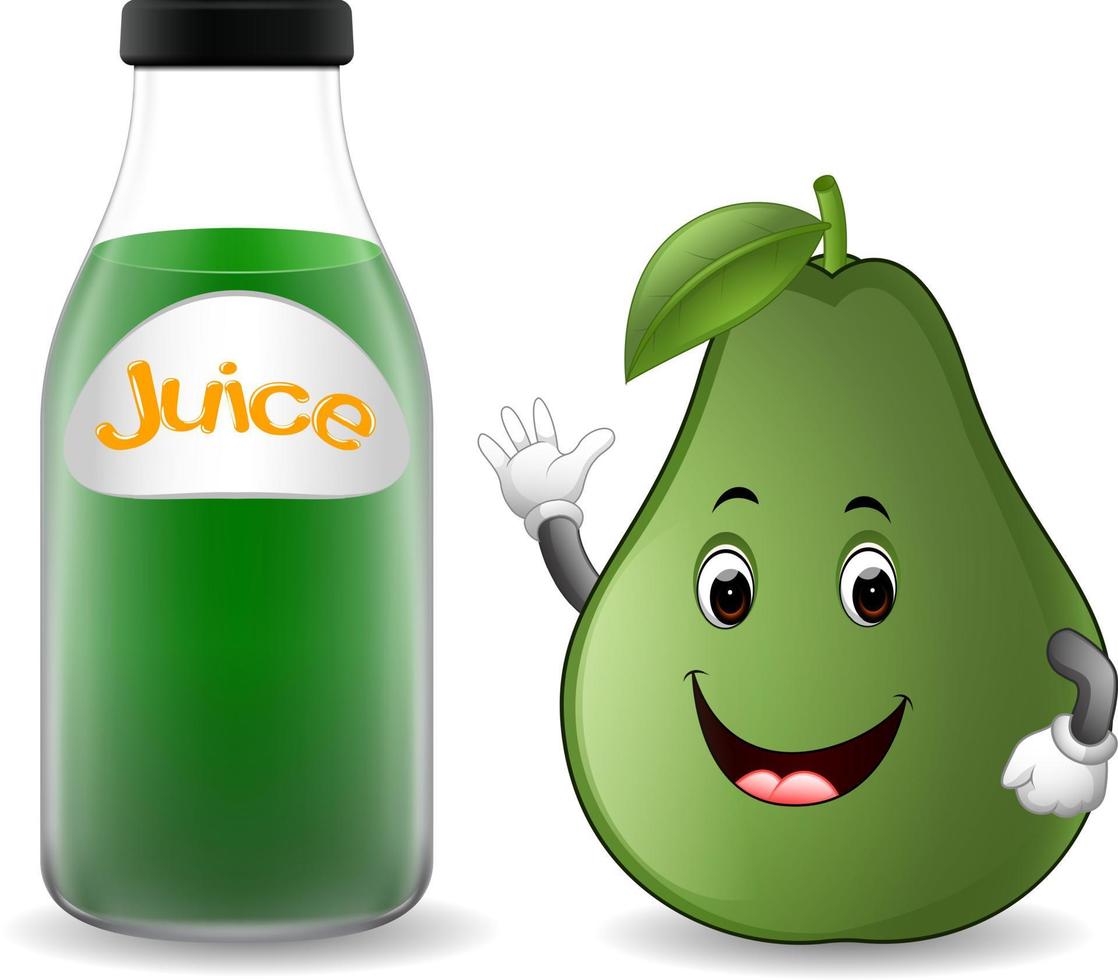 flasche avocadosaft mit niedlichem avocado-cartoon vektor